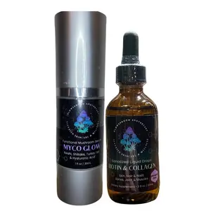Glowshroom Apothecary Duo Skincare Nanosized Liquid Biotin & Collagen and MYCO GLOW Serum- Hyalurinic Acid with pure mushroom extracts. Cream Nourishing Pack
