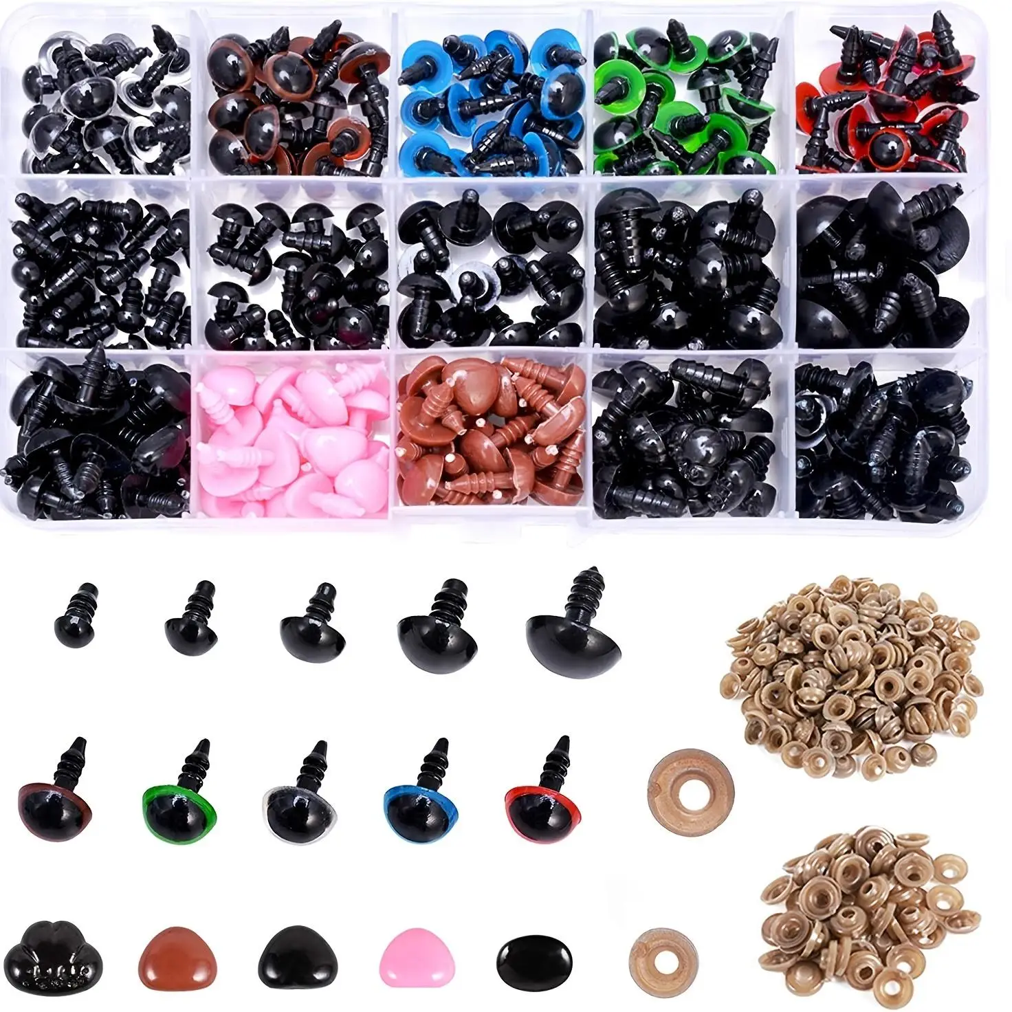Assorted Plastic Safety Eyes and Noses with 280pcs Gaskets, 280pcs Mixed Size Durable Safety Eyes and Noses for Crochet Projects, Fabrics & Sewing Sup