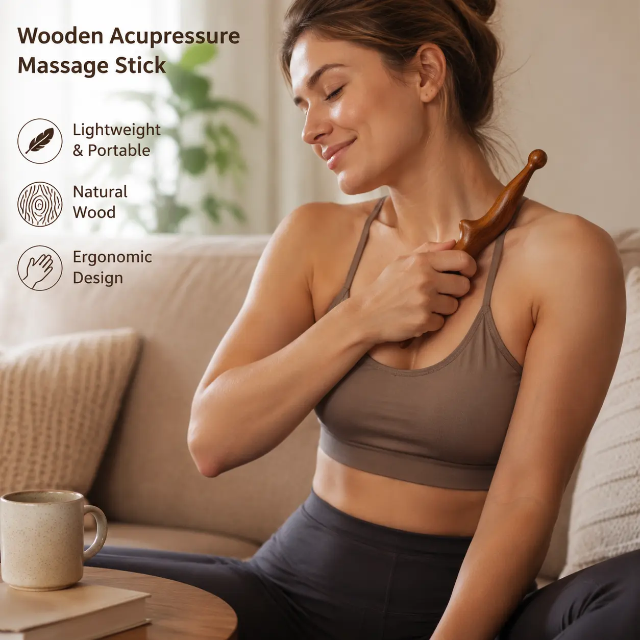 3 Counts, Sandalwood Acupressure Point Stick Smooth Polished Surface Ergonomic Grip for Daily Body Acupoint Massage Use