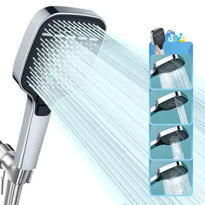 High-Pressure Rainfall Shower Head with 4 Spray Modes & 1.5m Hose for Bathroom Use Personal Cleaning & Pet Bathing Easy Push-Button Operation outdoorfun