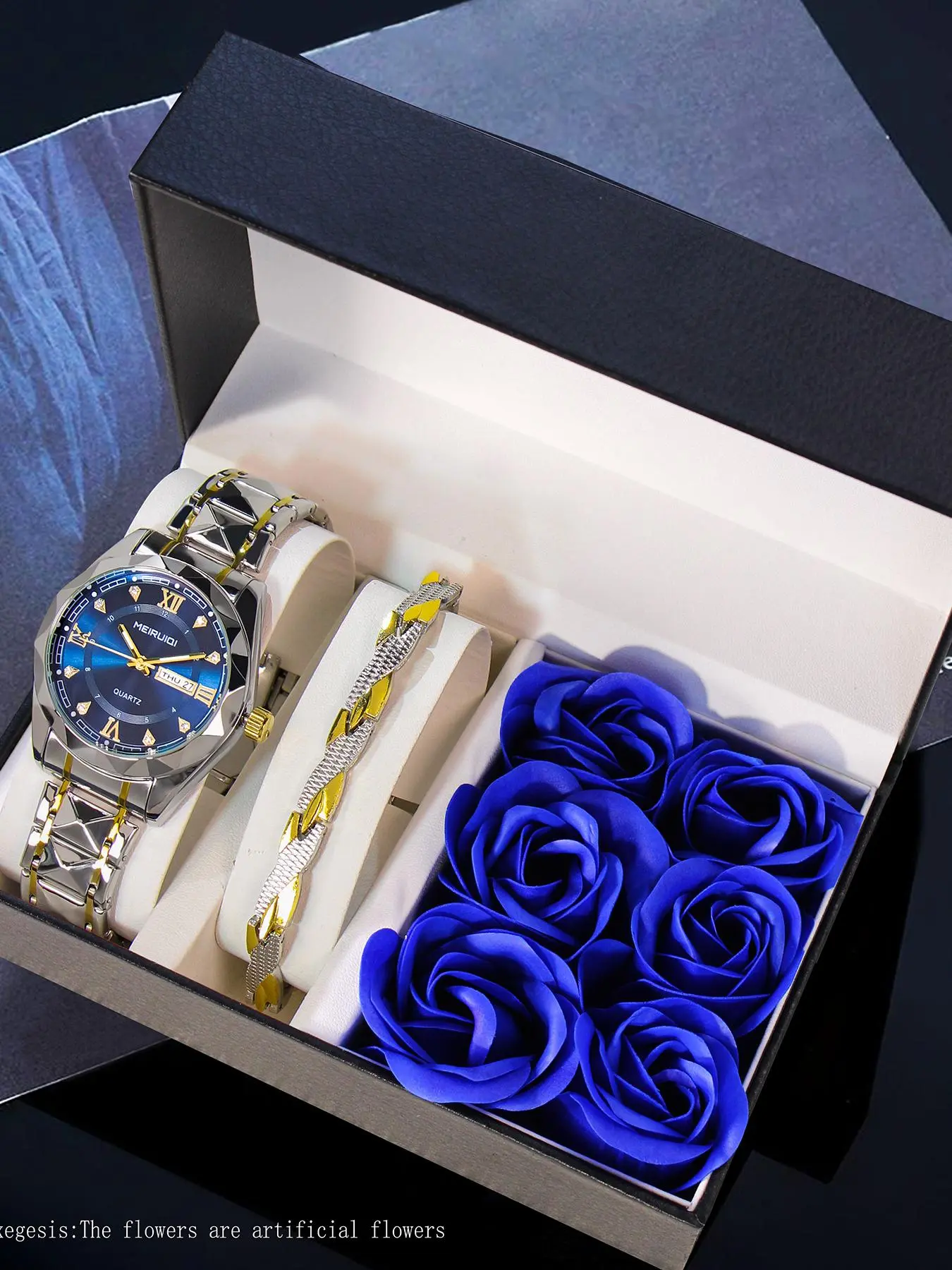 Men's Easter Gift Set, Stylish Casual Quartz Watch & Bracelet, Night Glow Sunday Calendar, Alloy Case, Alkaline Batteries Included