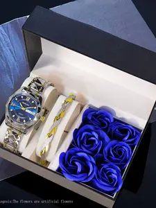 Men's Easter Gift Set, Stylish Casual Quartz Watch & Bracelet, Night Glow Sunday Calendar, Alloy Case, Alkaline Batteries Included