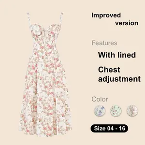 Women Floral Corset Dress, Boho Summer Spaghetti Straps Square Neck Casual Midi Dress Flowy Slit Bustier Dresses Milkmaid Dress Womenswear Underwear
