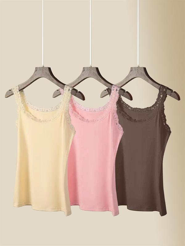 Women's Solid Color Pajama Top, Casual Comfortable Lace Trim Sleeveless Pajama Top Camisole Tops for Daily Wear, Ladies Sleepwear for All Seasons