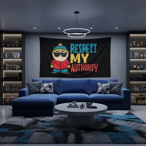 2D Flat, 1Pc Respect My Authority Banner Backdrop, Vinyl Material, College Dorm Decoration Funny Emoji Backdrop, Unique Gift Choice for Students and Friends