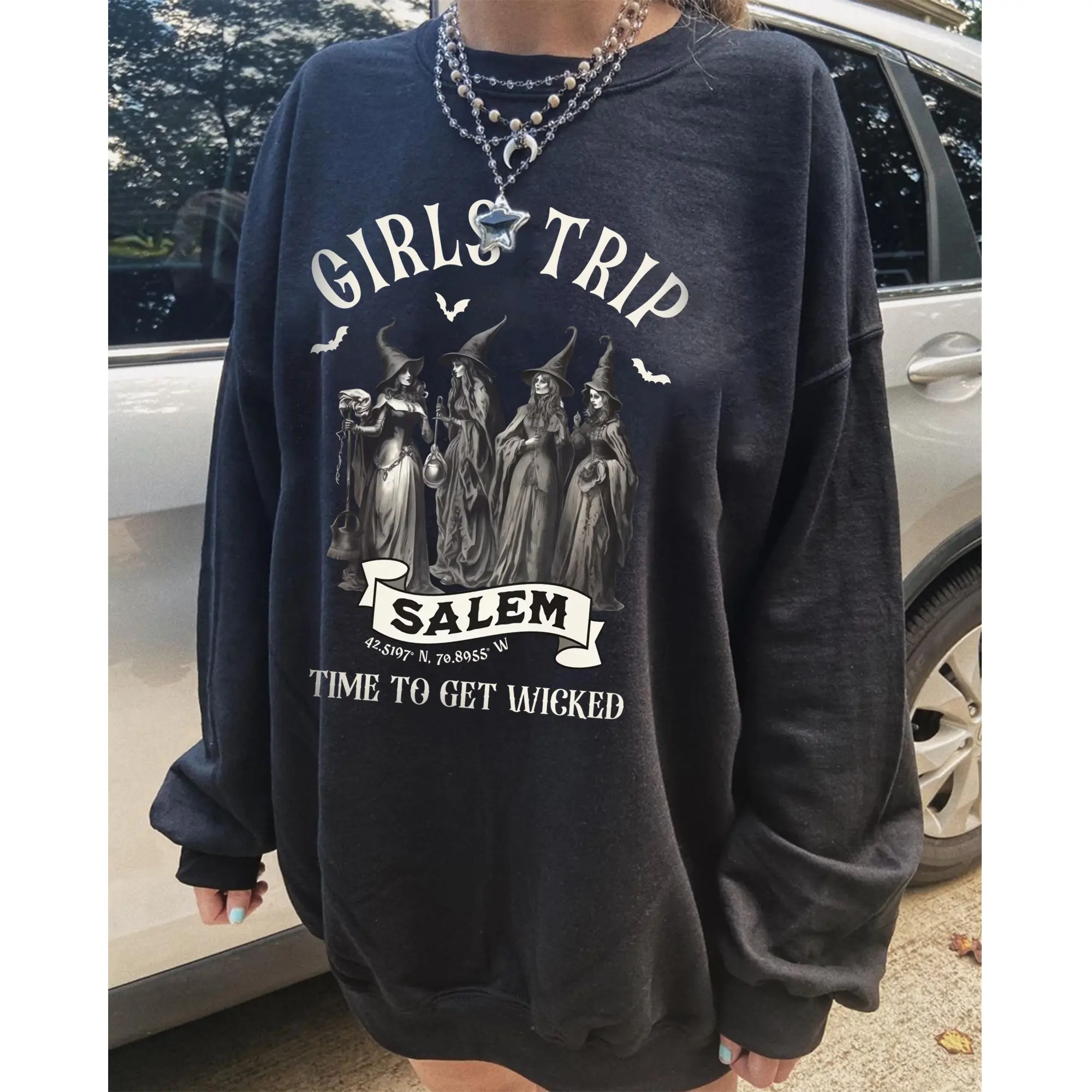 Girls Trip Salem Sweatshirt, Vintage Halloween Witch Shirt, Salem Massachusetts Halloween Sweater, Spooky Season