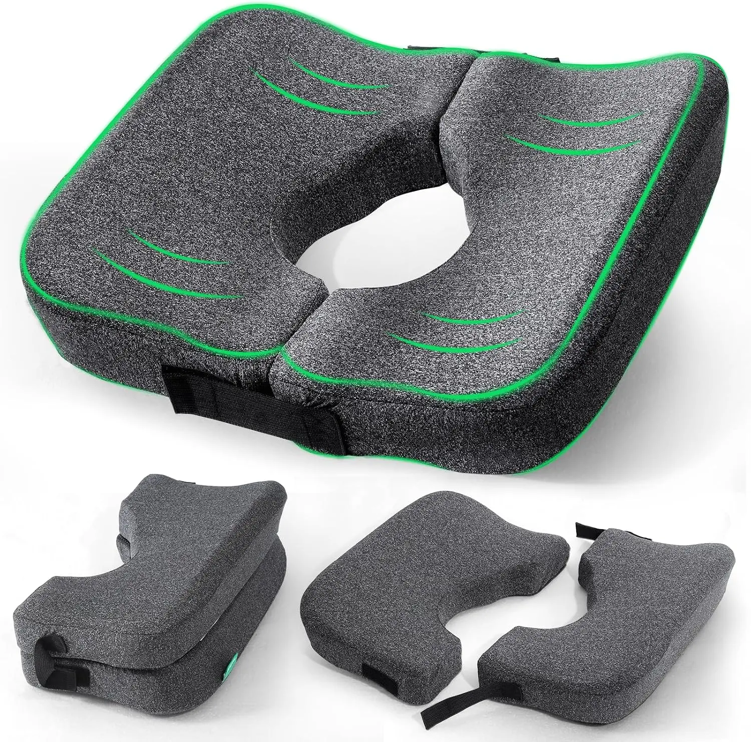 Medisana Memory Foam Bed Sore Cushions for Butt, Ergonomic Bedsore Pressure Relief Pillow with Foldable Design, T Shaped Opening Seat Cushion for Sciatica & Tailbone & Coccyx Pain Relief