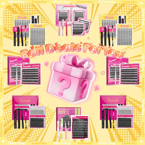 Fowendia Mystery Lash Kit - 4 Surprise D Curl Cluster Lashes, Random Delivery No Style Selection, Beginner-Friendly Cosmetic Makeup DIY Gift Set for Home Use