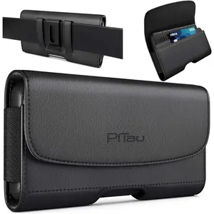 Phone Belt Case for iPhone 17 16 16e 15 14 13 12 11 Xs X XR (Including Pro Models), Cellphone Holster Clip Pouch, ID/Credit Card Holder, Fits with Otterbox Cover on, Black