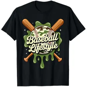 Baseball Lifestyle Retro Graphic T-Shirt, Camo Baseball Bats Design Soft Casual Short Sleeve Tee for Men Women Sports Fans