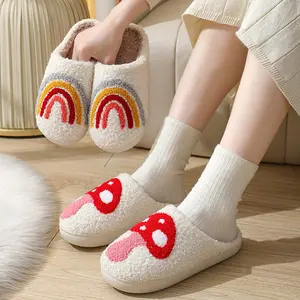 Colorful Cartoon Slippers for Women Plush House Shoes Love Heart Strawberry Shaped Slides with Memory Foam for Valentine's Day Gifts