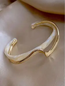 Women White and Gold Cuff Bangle Bracelet Jewellery