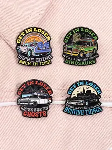 4 Piece Set Get In Loser Enamel Pins Back to Future Ghostbusters Jurassic Park Evil Forces Sci-Fi Movie Peripheral lloy Brooches Alloy Brooch Pin Lapel Backpack Badge Fashion Jewelry Accessories Men Accessories Gifts for Friends
