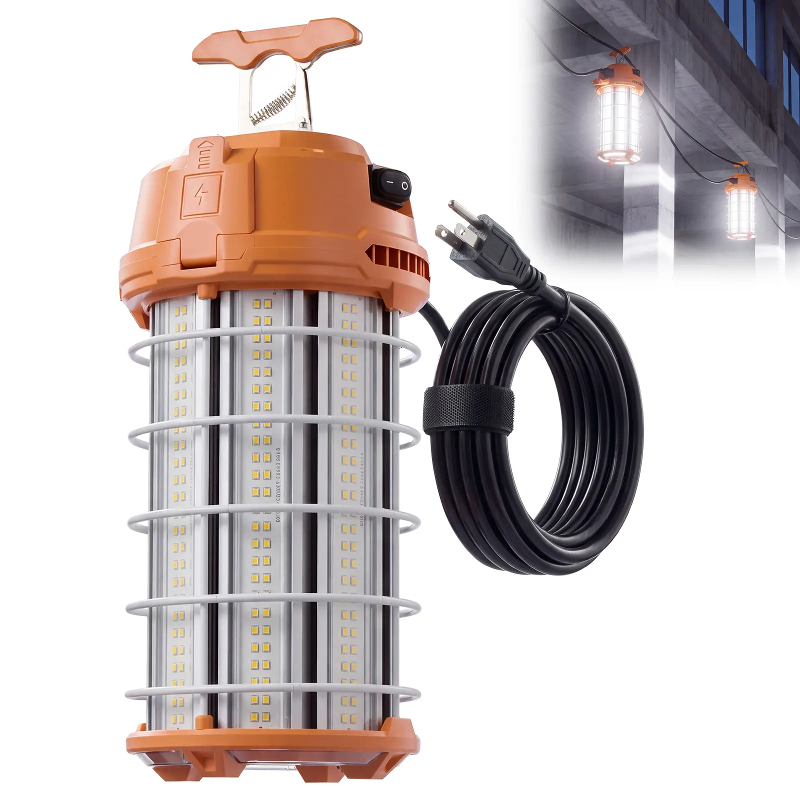 VEVOR LED Temporary Work Light 200W 26000LM 5000K LED Construction Light, Hanging Portable Linkable Jobsite Lighting, Daisy Chain 4 Units, 10 ft Power Cord, for Construction Sites, Workshop, 1 Pack