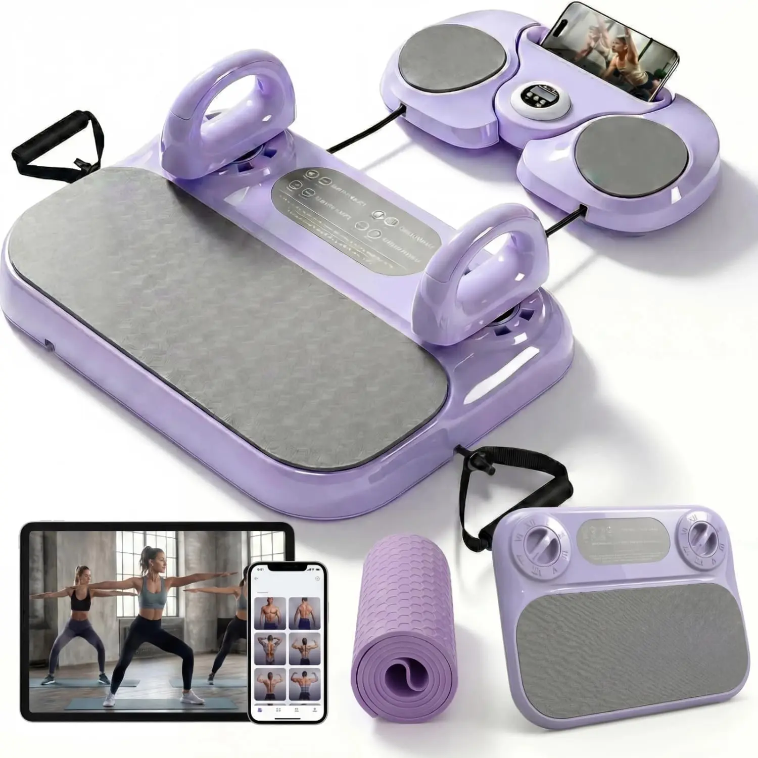 Foldable Pilates Reformer Board for Beginners, Pilates Workout Kit w/ Resistance Bands, Purple Sliders for Core, Balance & Push-Up Training, Pilates Equipment Set for Women & Men
