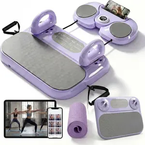 Foldable Pilates Reformer Board for Beginners, Pilates Workout Kit w/ Resistance Bands, Purple Sliders for Core, Balance & Push-Up Training, Pilates Equipment Set for Women & Men