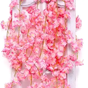 6 Piece Artificial Cherry Blossom Vine, 70 Inch Fake Flower Wall Decor, 135 Pieces Wedding Decoration, Home Garden Party Scene Setup