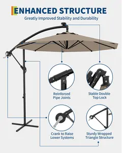 GARVEE ガービー（GARVEE） Garden Parasol Parasol 3m Large Hanging Parasol Adjustable Angle Sunshade Water Repellent UV Processed Garden Master Garden, Cafe, Terrace Parasol Outdoor Khaki