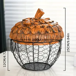 PrimPick Charming ceramic hen shaped storage basket with lid - multi-functional kitchen organizer, Food Storage Organizer, suitable for eggs, fruits, vegetables, etc. - Country-style farmhouse decoration, practical hook