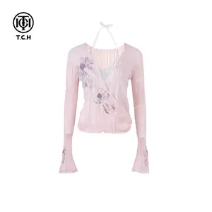 TCH - Pink shirt bow hot stamping design Women