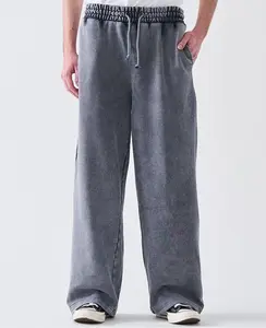 14 OZ French Terry Acid Wash Straight Leg Open Bottom Sweatpants
