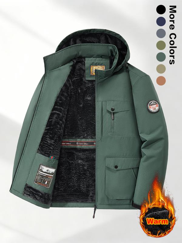 Men's Winter Sherpa Fleece Lined Hooded Jacket, Warm Windproof Multi-Pocket Work Coat, Suitable for Outdoor Activities and Casual Wear