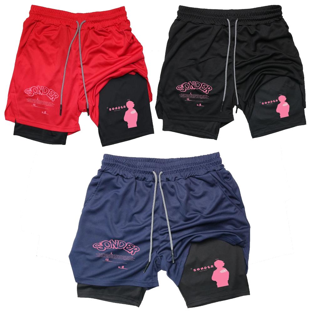 Pink Sonder Rap Short Casual Crewneck Streetwear Made In USA 2 in 1 Fit Casual Pocket Design Shorts for Summer, Fashion Men's Bottoms for Daily Wear, Shorts for Men, Casual Streetwear Shorts