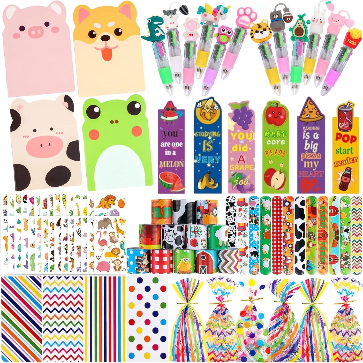 24Pcs Unisex Stationery Party Packs - Home Improvement Supplies with Pens, Mini Notebooks, Bookmarks, Motivational Slap Bracelets for Students' Return Gifts, Classroom Rewards, Valentine’s Day