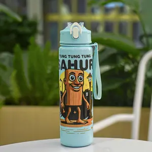 Cute Cartoon Sports Water Bottle Drinking Tumbler with Straw Lid, Portable Leak-Proof Design, Ideal for Travel Camping School, Great Gift Option