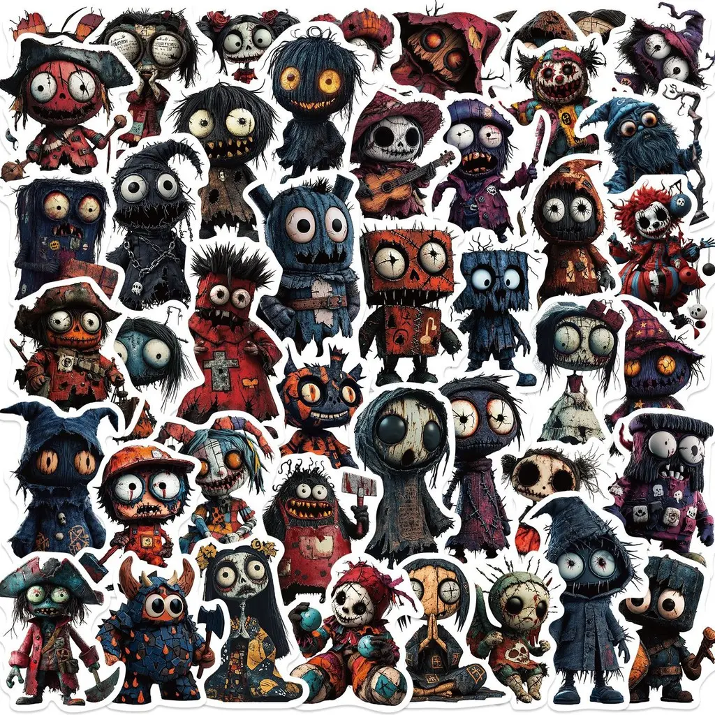 50 Pcs Halloween Scary Character Graffiti Funny Stickers, Scrapbook Stickers - Waterproof DIY Decor for Guitar, Notebook, Luggage, Ideal for Spooky Theme Embellishment reforgedglory