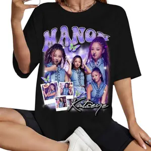 Women's Retro Manon Katseye Graphic Crew Neck T-shirt, Casual Fit Tops with Digital Print, Soft is Strong Album Inspired Shirt