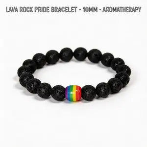 Rainbow Bead Pride Natural Stone Bracelet | 10mm Unisex Geometric Strand | Tiger Eye, Howlite, Lava Rock & Black Onyx Options | Couple Matching Bracelets | Perfect for Pride Month, Daily Wear & Gift Giving | European American Style Accessory| Dad Jewelry