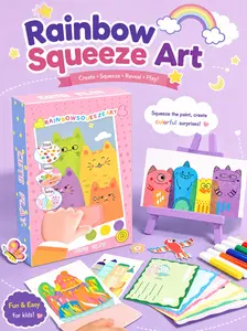Kids' Rainbow Squeeze Art Kit - Scratch & Color DIY Craft Set with 20 Double-Sided Art Cards, 7 Paints, 6 Watercolor Pens, Stickers, Scraper Tool, Creative Educational Gift for Boys & Girls
