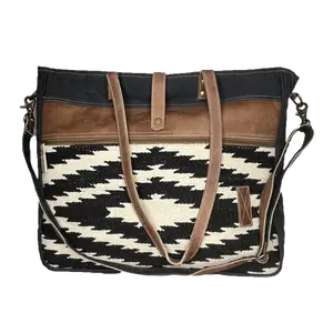 Olay Bags® Black Woven Aztec Print Rug Canvas Shoulder Bag LB248