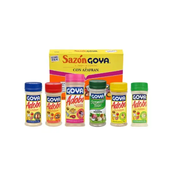 Ultimate Goya Seasoning Box 7-Pack Variety: Five Adobo favorites All Purpose with Pepper , Without Pepper , with Sazon, Lemon & Pepper, and with Cumin plus two Sazon classics with Saffron and Sazonador