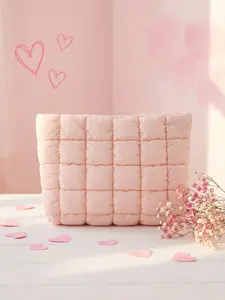 Valentine's Day Solid Quilted Handbag, Large Capacity Travel Storage Bag with Zipper, Portable Travel Organizer for Women & Girls, Travel Essentials, Travel Accessories