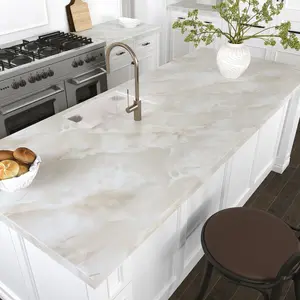 VEELIKE Cream Onyx Marble Peel and Stick Marble Contact Paper for Countertops Waterproof Marble Wallpaper for Kitchen Bathroom Table Desk 32’’ Extra Wide Self Adhesive Vinyl Wrap for Counter Top Cover