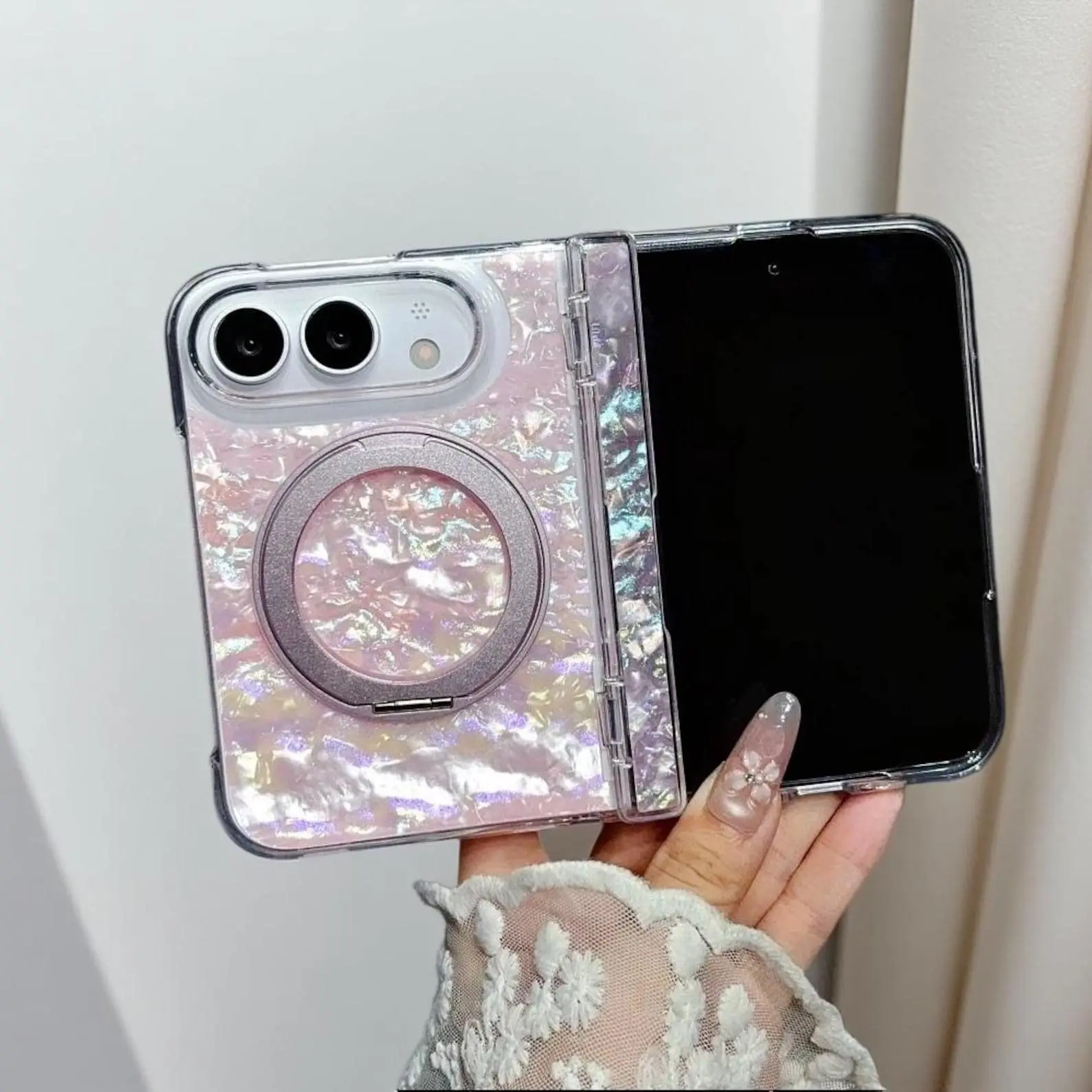 Dreamy Shell iPhone Duo Case, Rotating Stand with Auto-Snap Hinge Protection