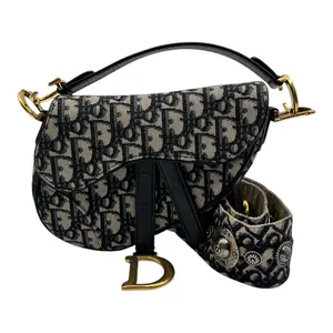 Pre-owned DIOR Canvas Shoulder Bags OBLIQUE JACQUARD SMALL SADDLE BAG WITH GOLD HARDWARE
