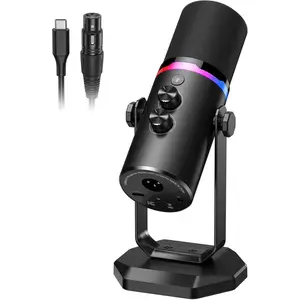 USB/XLR Dynamic Microphone for PC Gaming, Podcast & Recording, Dual-Mode RGB Mic& Streaming Vocal Gear with Heavy-Duty Desk Stand, Clicky Mute, Includes 7.5ft USB  & 6.5ft XLR