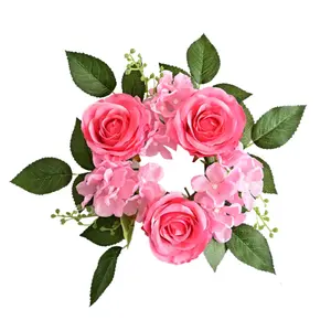 Artificial Flower Candle Rings Wreath Holder for Home Party Valentines