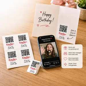 EchoTap Greeting Card Stickers 4 Pack. Unlock Videos From Loved Ones On Your Phone