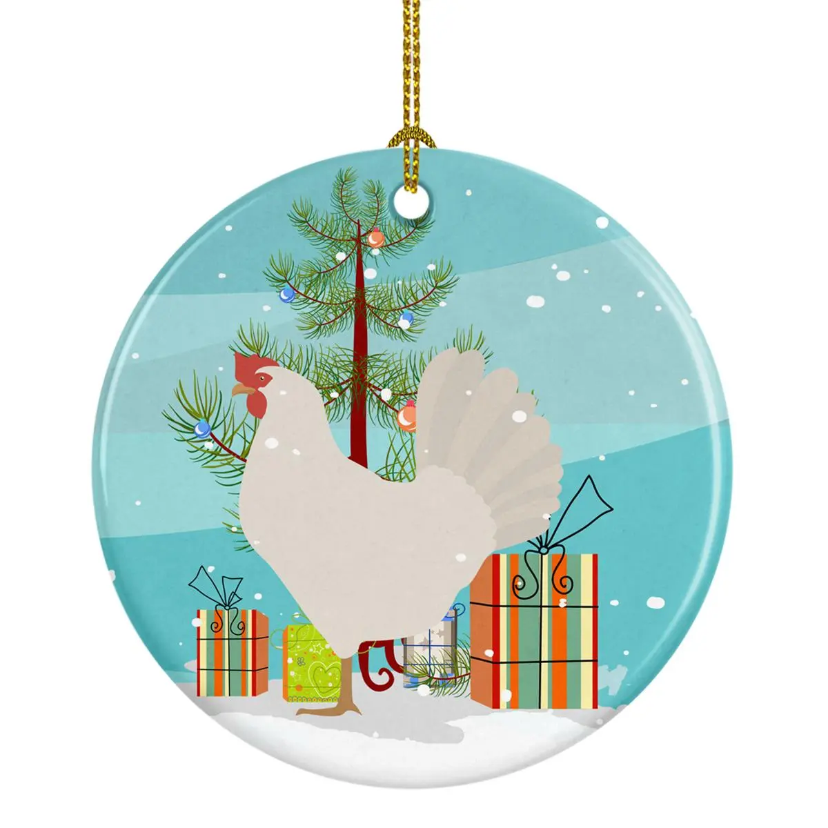 Leghorn Chicken Christmas Ceramic Ornament