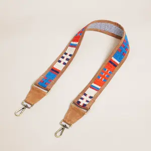 Beaded and Suede Crossbody Strap - Geometric