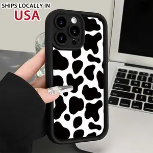 Brand New Mobile Phone Case with A Sense of Gap, Black and White Cow Pattern, Suitable for IPhone16 15 14 13 12 11 Pro Max Plus 8 7SE2 SE3 XS XR and Other Smart Phones, Shock-absorbing Black Soft Case Protector Screen Protector