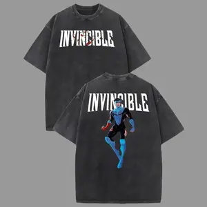 Men's Invincible War Comic Graphic Cotton Tshirt - Superstyle Limited Blue Blood Mark Grayson Double-Printed, Oversize, Lightweight Acid-Washed, Short-Sleeve Crew Neck, Stylish Summer Casual Top (Pair with Jeans)
