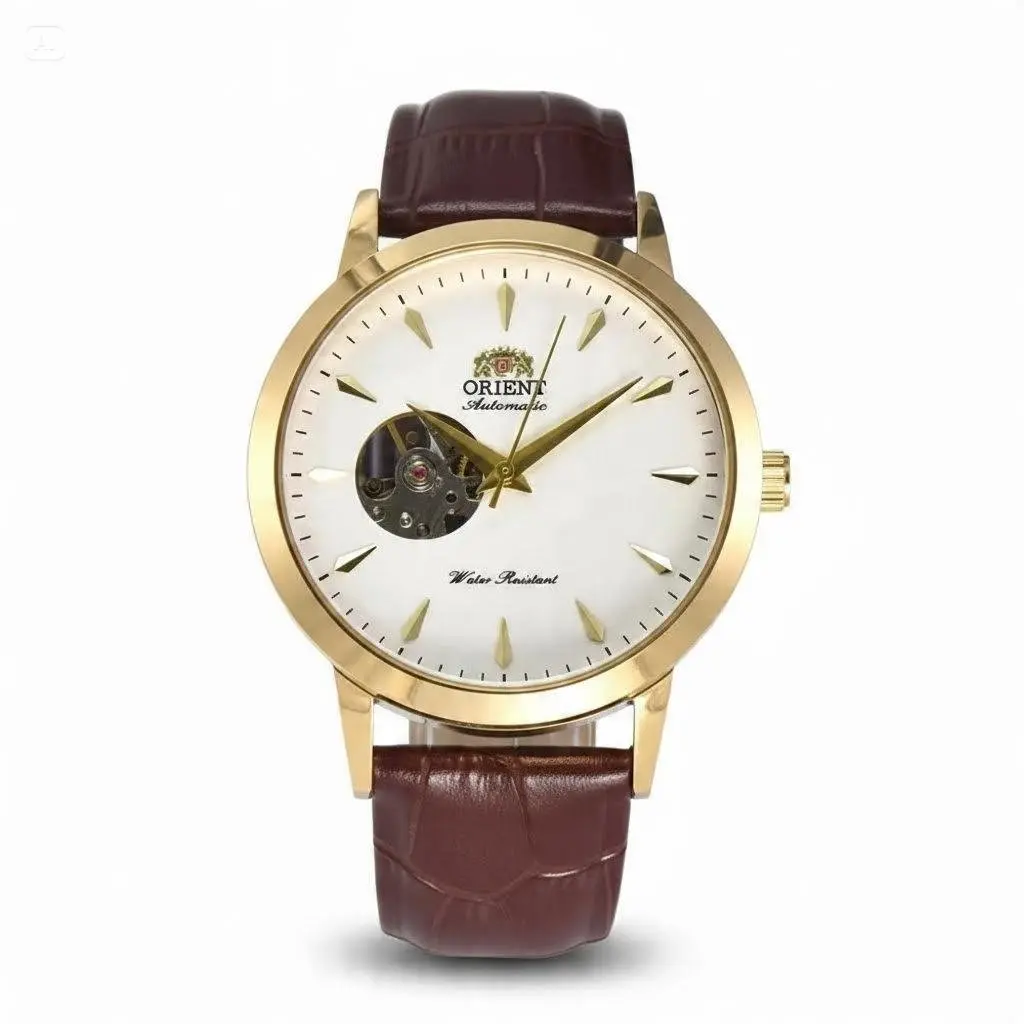 Orient Men Automatic Mechanical Watch Open Heart Skeleton Dial Stick Index Marker Water Resistant Genuine Leather Strap Business Casual Dress Wrist Watch Luxury Gift For Men Birthday Anniversary
