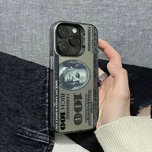 1 new 100 dollar bill pattern mobile phone case, suitable for Apple iPhone 17 16 15 14 13 12 11Pro Max mobile phone protective case, iPhone XS XR X 8 7 Plus, creative boy black mobile phone case birthday Christmas gift Halloween gift boyfriend gift to fat