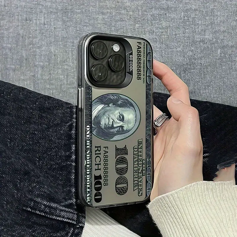 1 new 100 dollar bill pattern mobile phone case, suitable for iPhone 17 16 15 14 13 12 11Pro Max mobile phone protective case, 8 7 Plus, creative boy black mobile phone case birthday Christmas gift Halloween gift boyfriend gift to father family friends