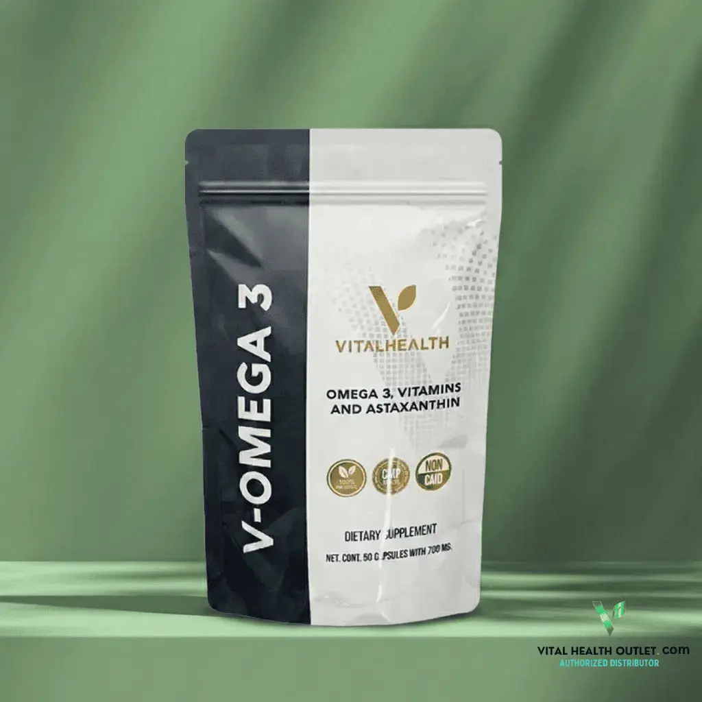 Vital Health V-Omega 3 - Wild Alaska Salmon Oil Supplement with Astaxanthin, Tocotrienols, Vitamins A, D3 & E for Heart & Brain Health